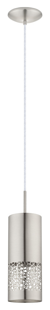 1 LT Mini Pendant w/ Satin Nickel Finish & Matte Nickel Cylinder Metal Shade