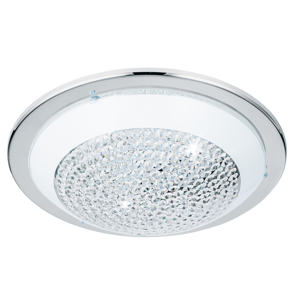 LED Ceiling Light w/ Chrome Finish & White & Clear Glass Shade w/  Clear Glass Stones