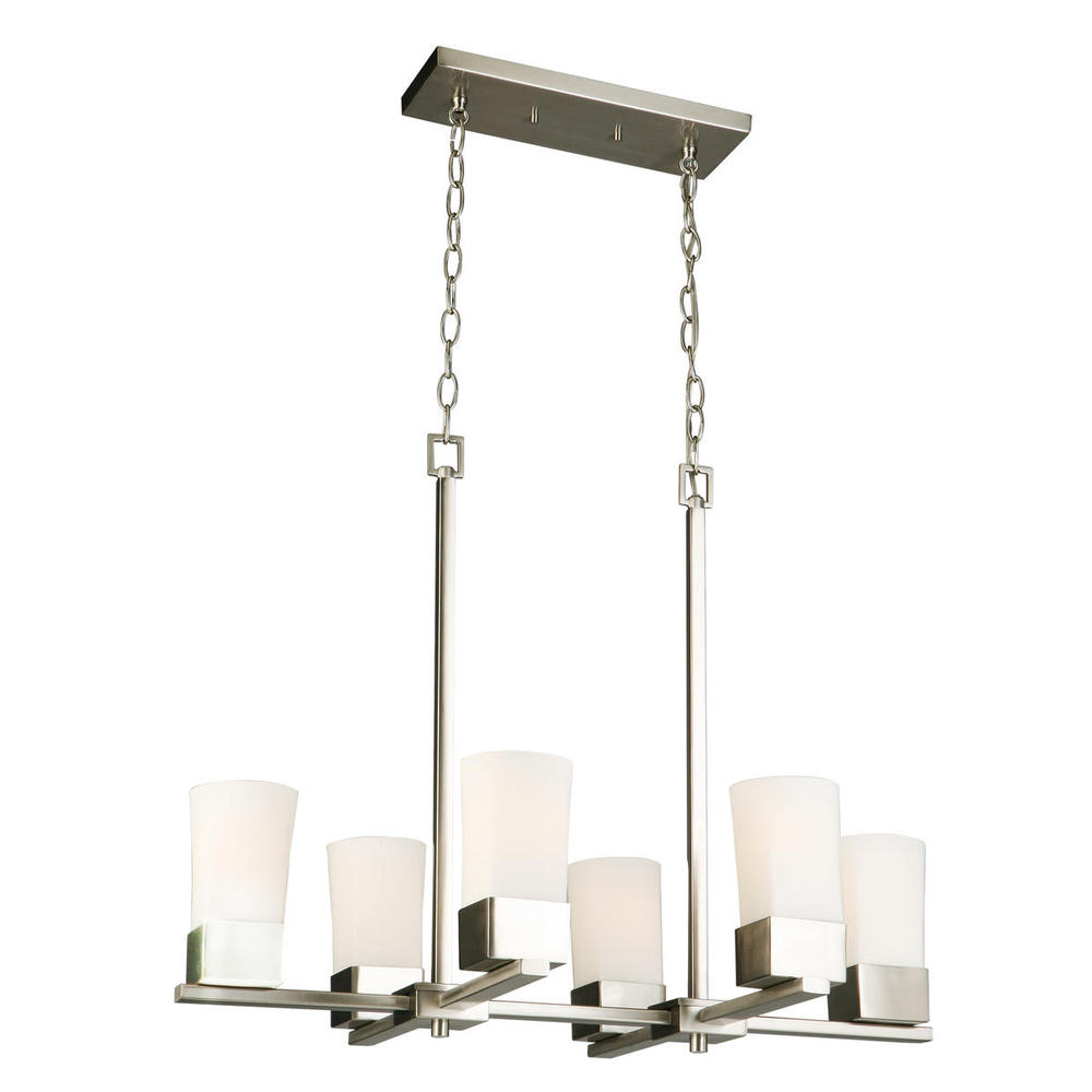 6 LT Multi Light Pendant w/ Brushed Nickel Finish & Frosted Glass Shades