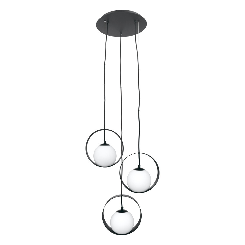 3 LT Cascade Pendant w/ Black Finish & White Glass Shades
