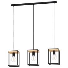 Eglo 99855A - 3 LT Open Frame Linear Pendant w/ a Structured Black & Wood Finish