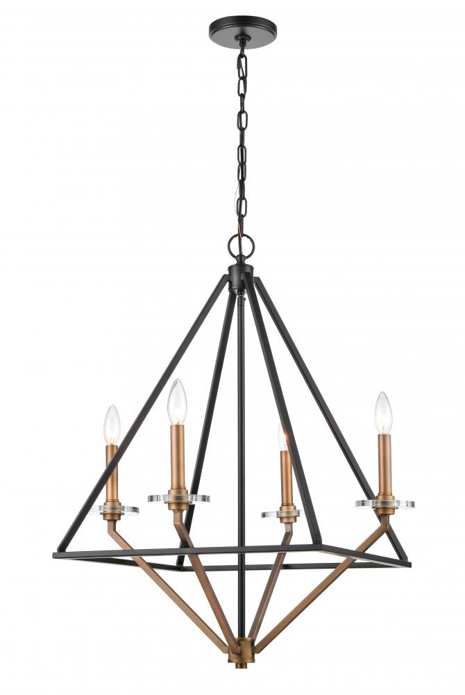 Raleigh - 4 Light - 24 inch - Black Brushed Brass - Chain Hung - Chandelier
