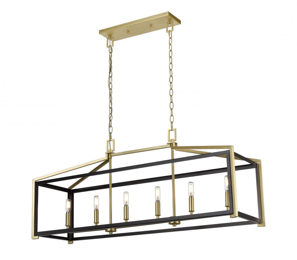 Wiscoy - 6 Light - 42 inch - Black Satin Brass - Linear Pendant