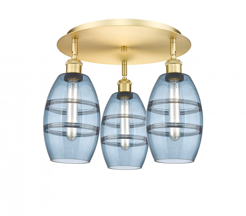 Vaz - 3 Light - 18 inch - Satin Gold - Flush Mount