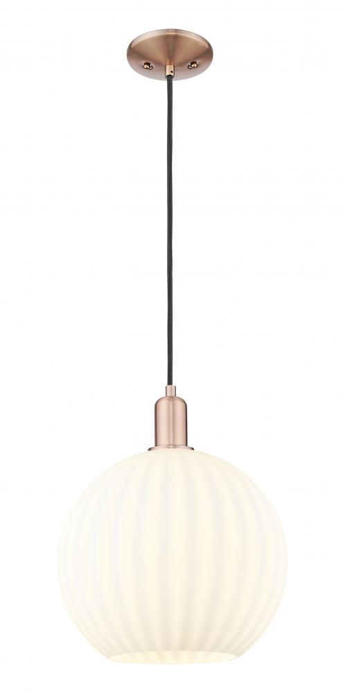 White Venetian - 1 Light - 12 inch - Antique Copper - Cord hung - Mini Pendant