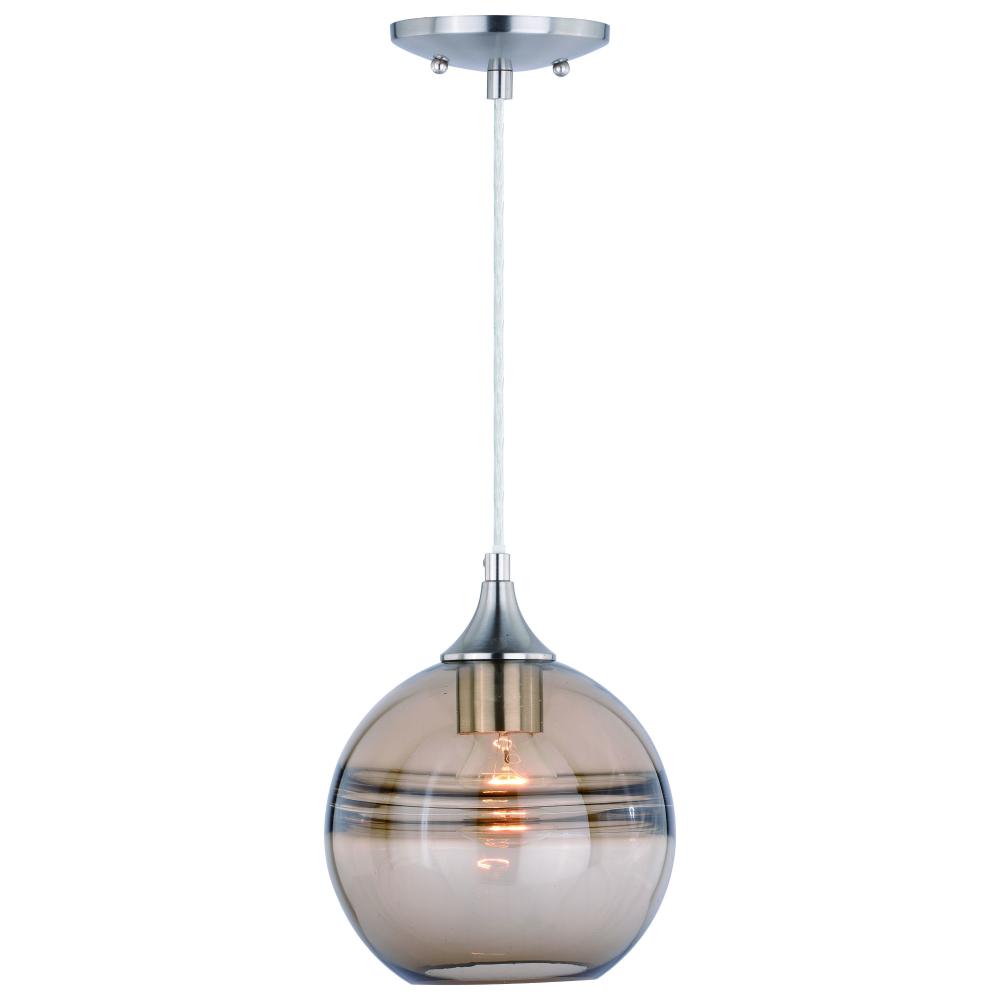 Milano 8-in Mini Pendant Amber Fog Glass Satin Nickel