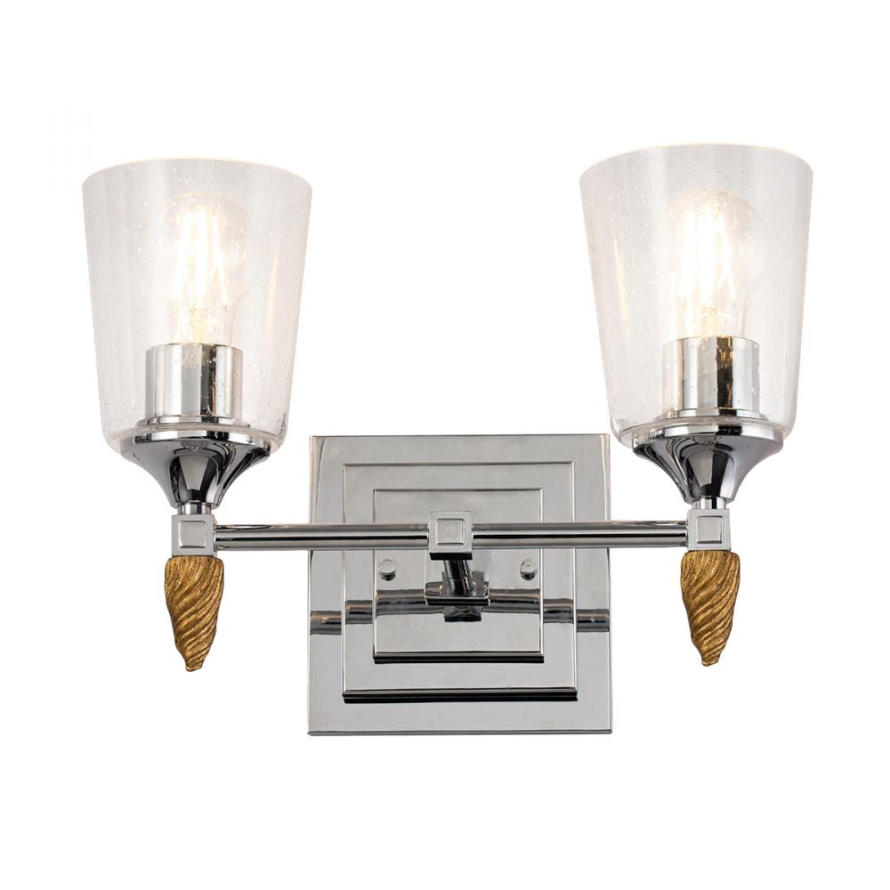 Vetiver 2 Light Vanity Light in Polished Chrome with Silver Accent