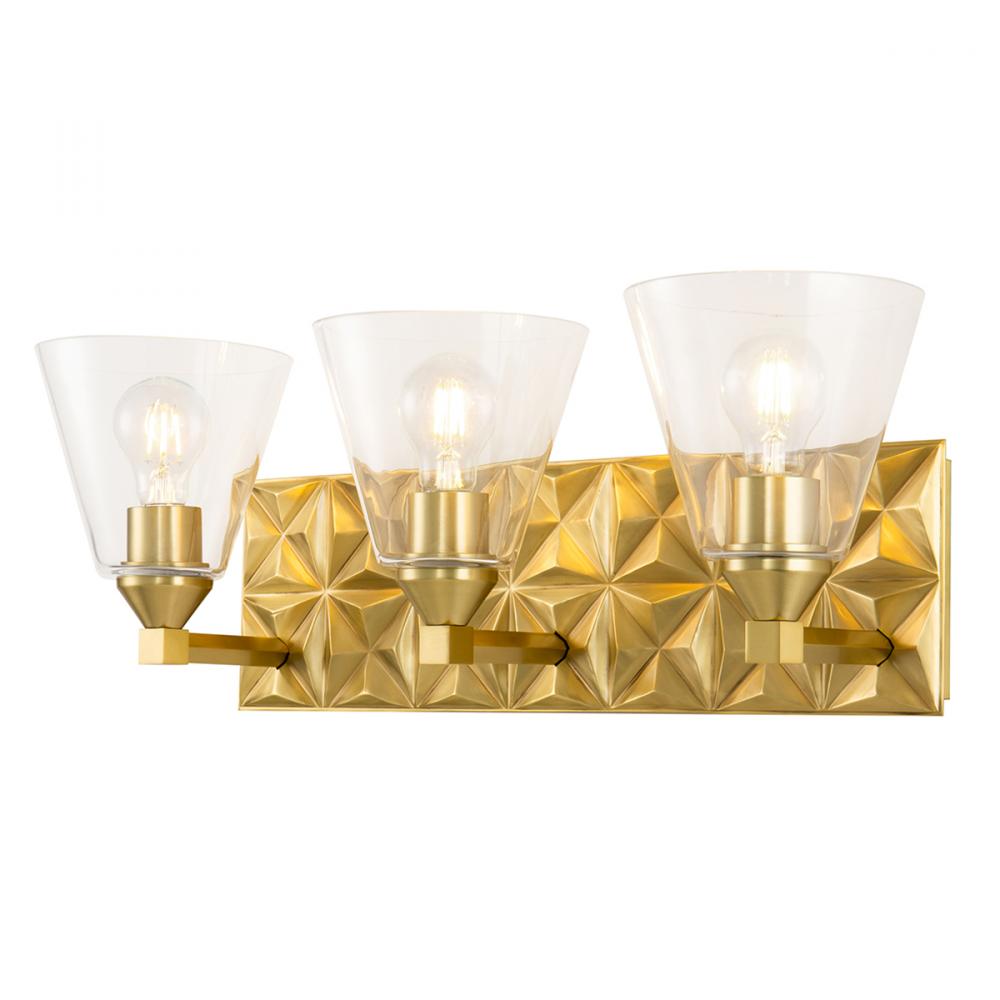 Alpha 3 Light Vanity With Glass in Aged Gold Brass