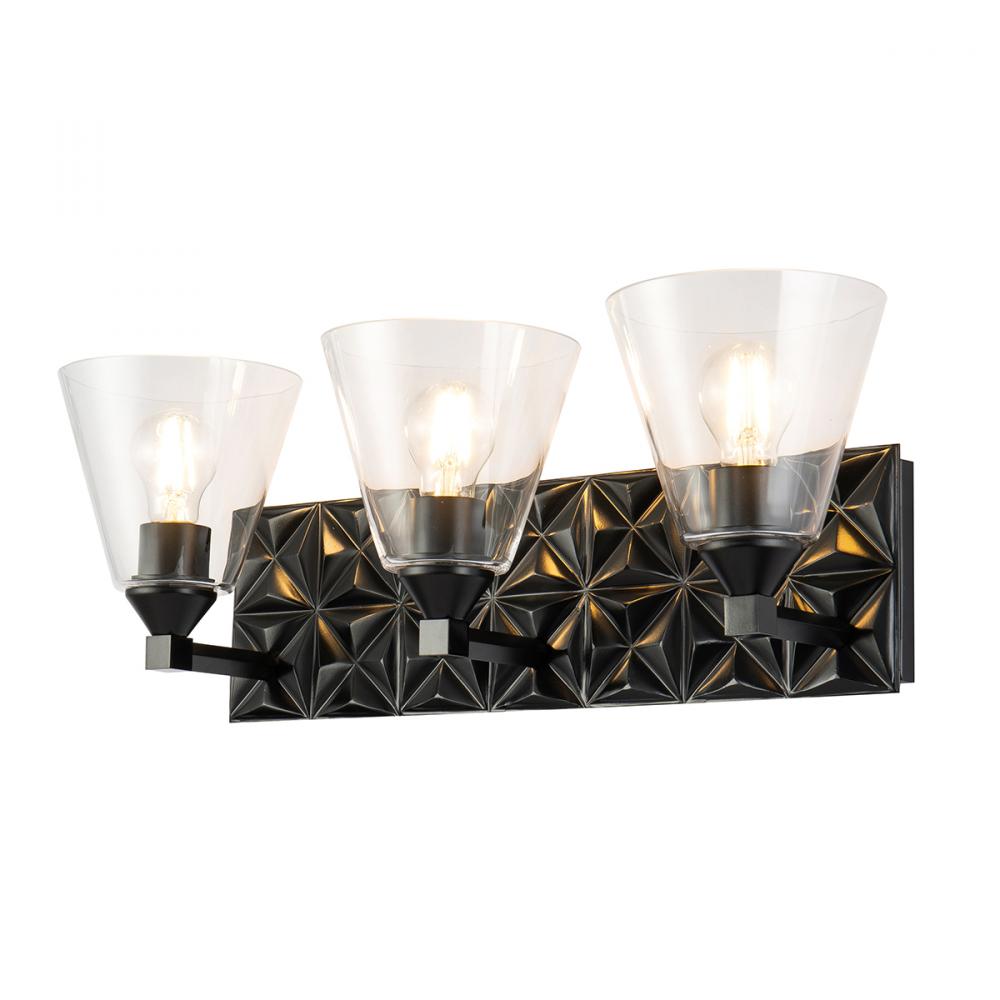 Alpha 3 Light Vanity Light With Glass in Matte Black