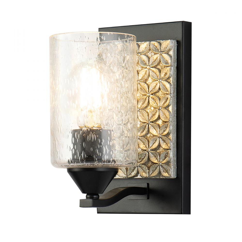 Arcadia 1 Light Wall Sconce in Matte Black and Silver