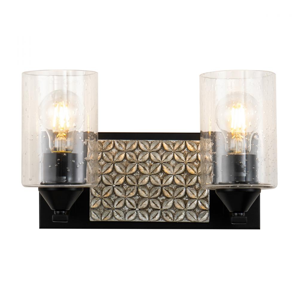 Arcadia 2 Light Bath Vanity in Matte Black and Silver