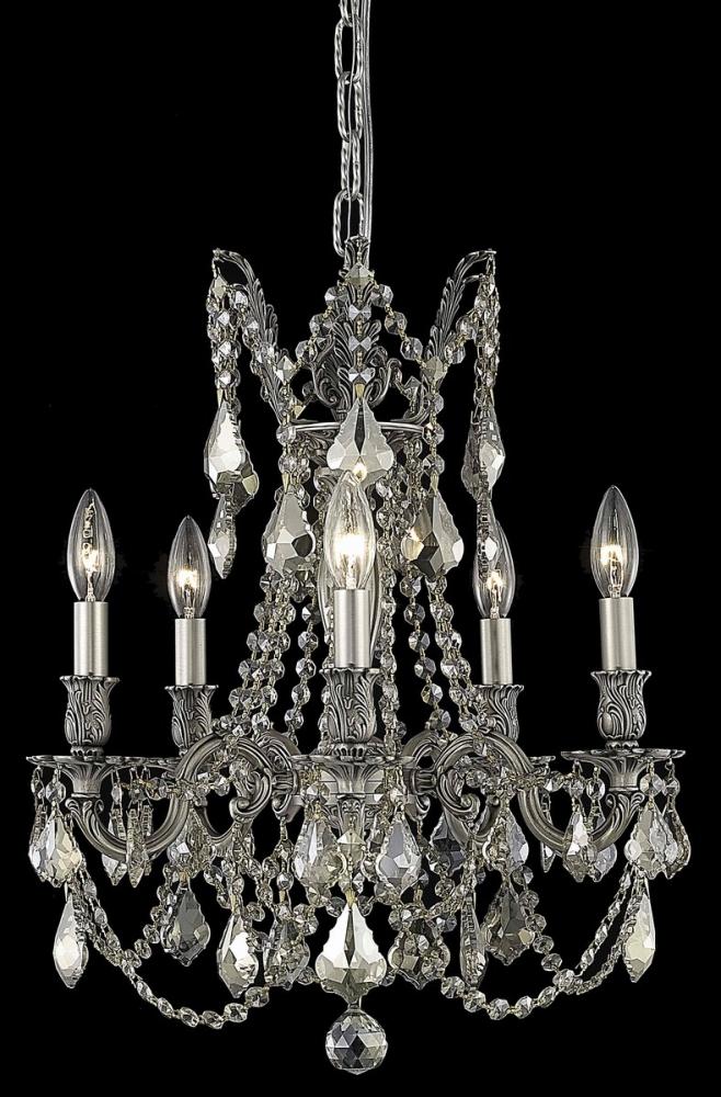 Rosalia 5 light Pewter Pendant Golden Teak (Smoky) Royal Cut Crystal