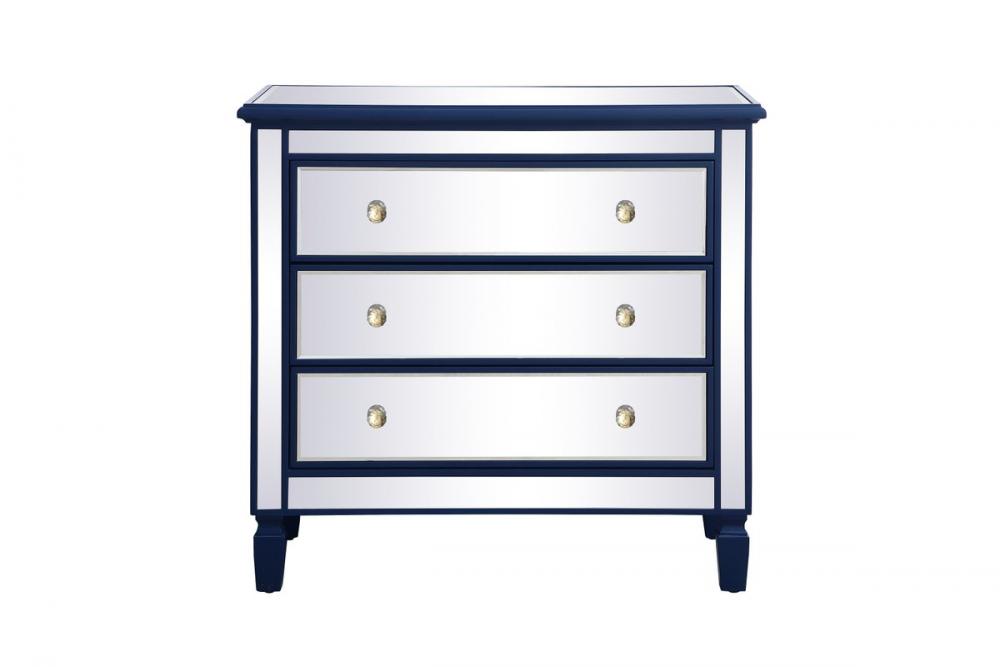 33 inch mirrored 3 drawer chest in blue
